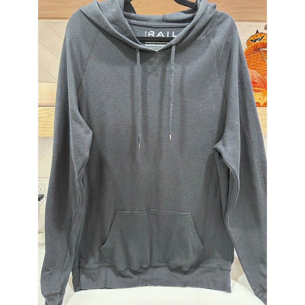 Rail Hoodie Mens 2XL Black Cotton Blend Pullover Drawstring Ribbed Sweatshirt